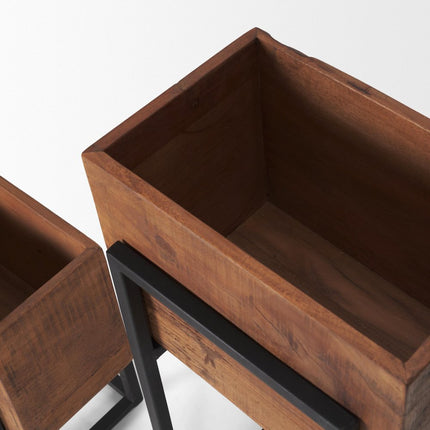 Set of Two Brown Metal 1 Ounce Rectangular Urn Planters