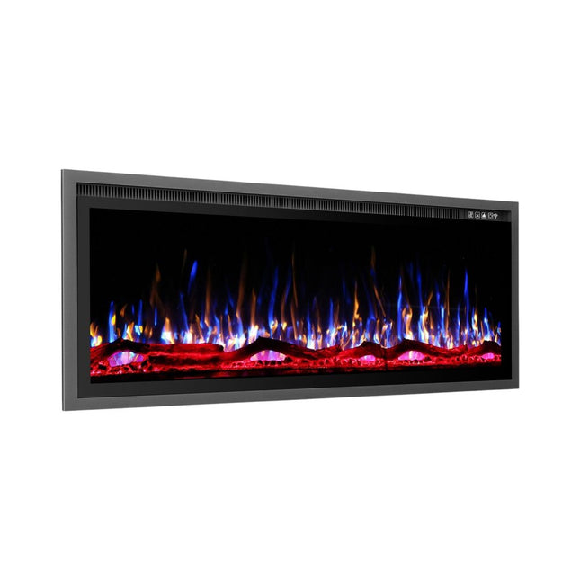 42" Black And Red Metal Electric Fireplace Insert With LED HomeRoots