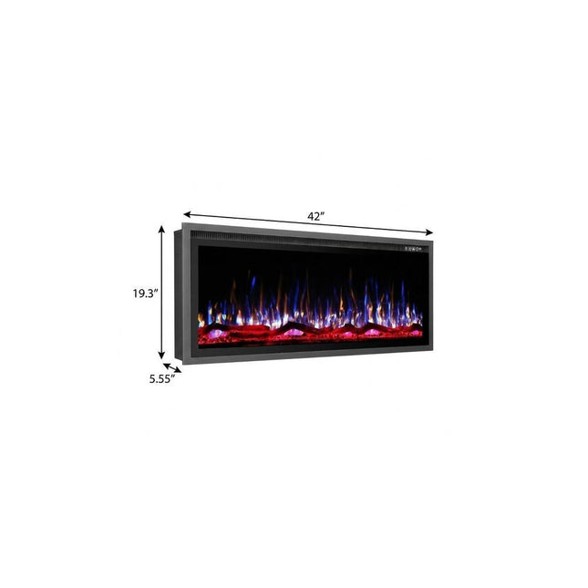 42" Black And Red Metal Electric Fireplace Insert With LED HomeRoots