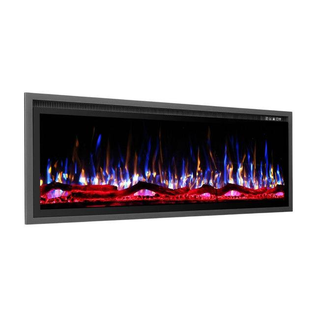 50" Black And Red Metal Electric Fireplace Insert With LED HomeRoots