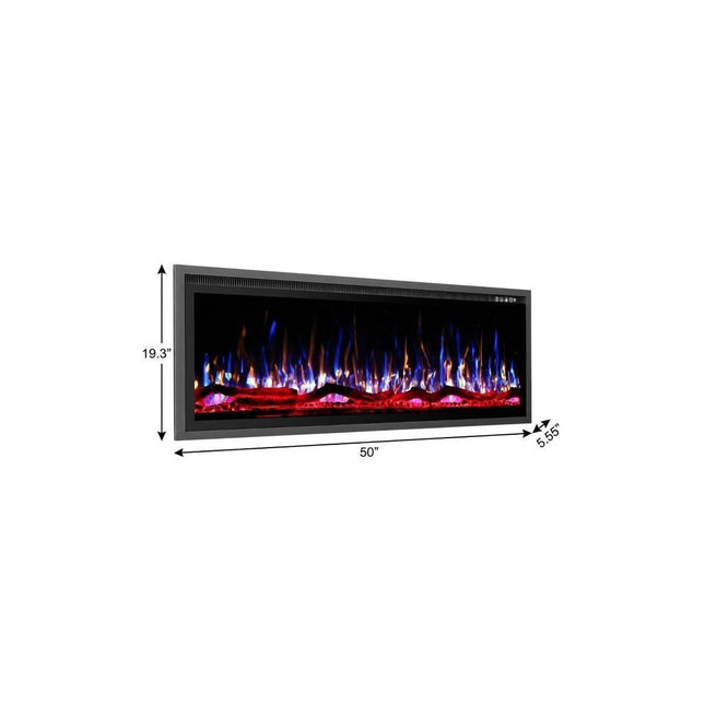 50" Black And Red Metal Electric Fireplace Insert With LED HomeRoots