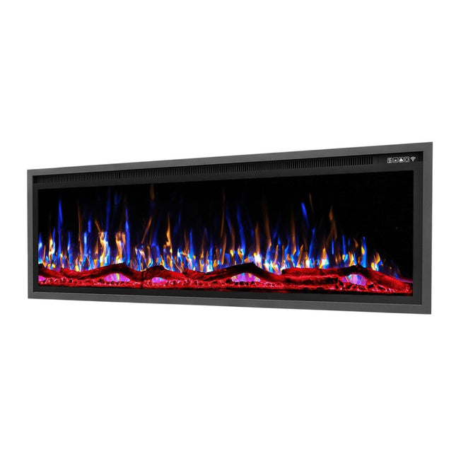 60" Black And Red Metal Electric Fireplace Insert With LED HomeRoots