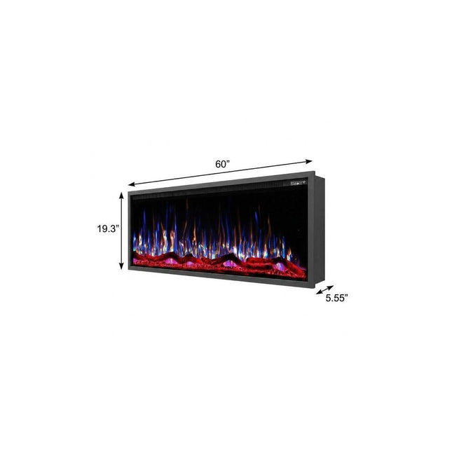 60" Black And Red Metal Electric Fireplace Insert With LED HomeRoots