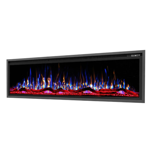 72" Black And Red Metal Electric Fireplace Insert With LED HomeRoots
