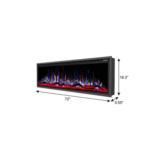 72" Black And Red Metal Electric Fireplace Insert With LED