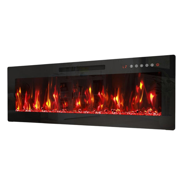 42" Black And Red Metal Electric Fireplace Insert With LED HomeRoots