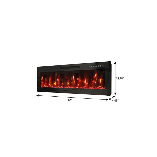 42" Black And Red Metal Electric Fireplace Insert With LED HomeRoots
