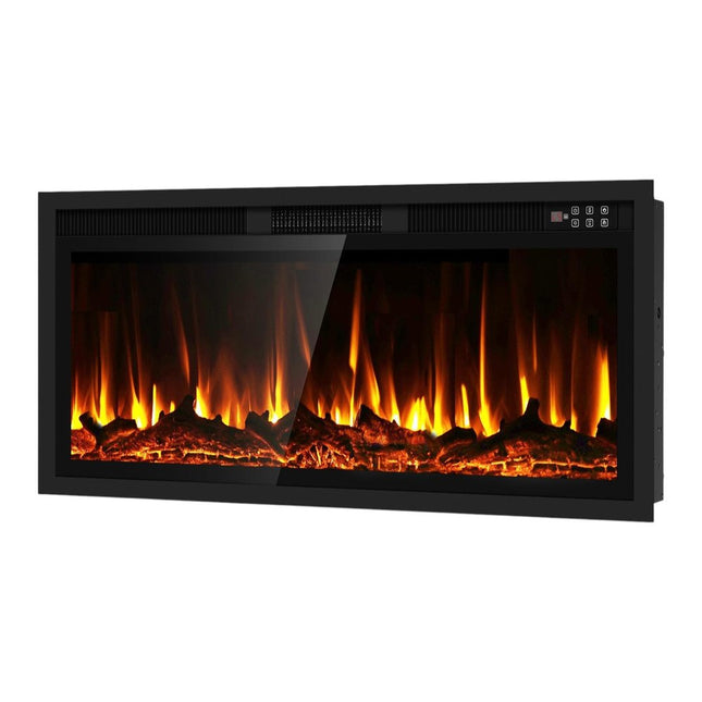 42" Black And Red Metal Electric Fireplace Insert With LED HomeRoots