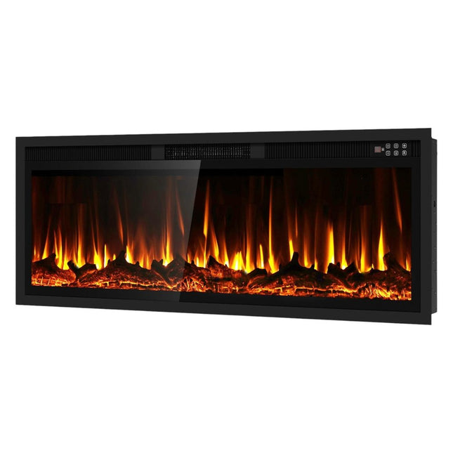 50" Black And Red Metal Electric Fireplace Insert With LED HomeRoots