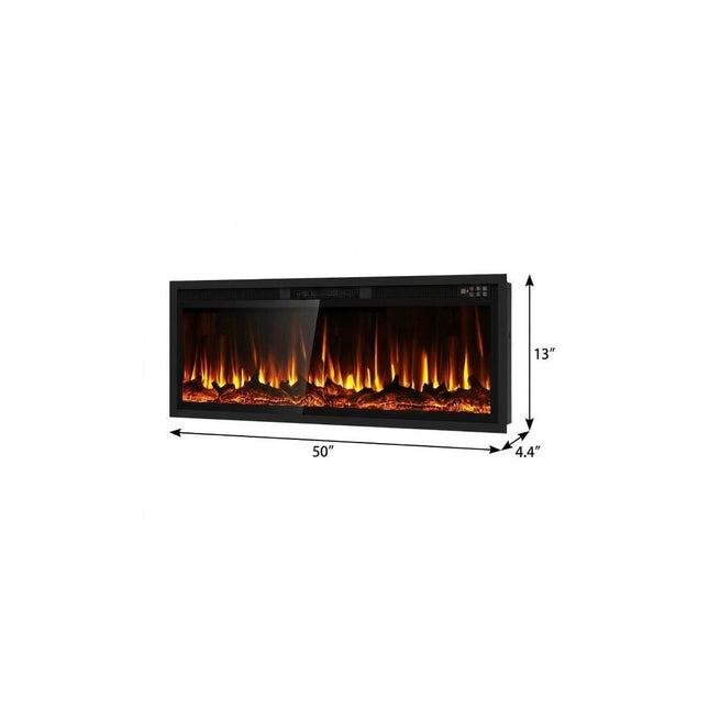 50" Black And Red Metal Electric Fireplace Insert With LED HomeRoots