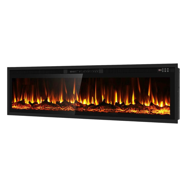 72" Black And Red Metal Electric Fireplace Insert With LED HomeRoots