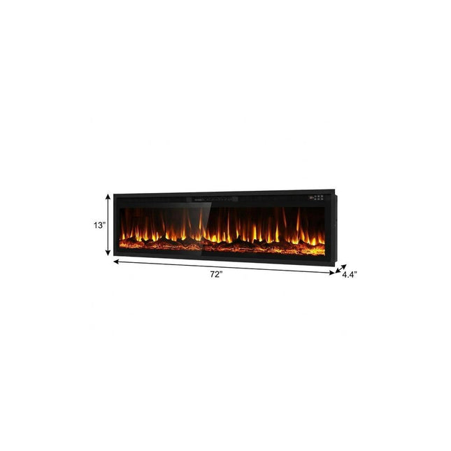 72" Black And Red Metal Electric Fireplace Insert With LED HomeRoots