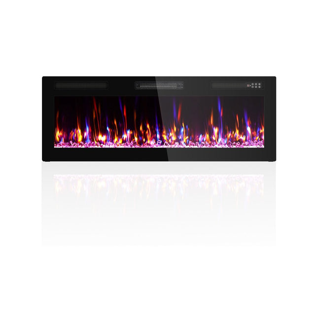 50" Black And Red Metal Electric Fireplace Insert With LED