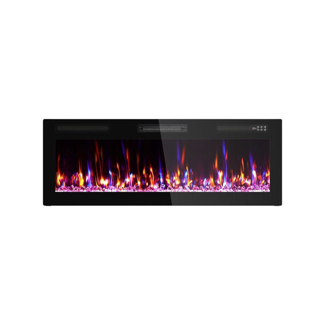 50" Black And Red Metal Electric Fireplace Insert With LED HomeRoots