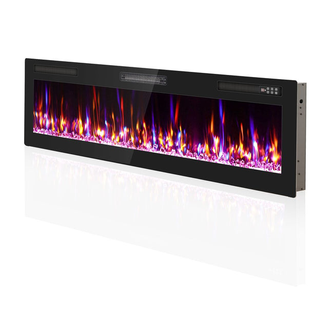 60" Black And Red Metal Electric Fireplace Insert With LED