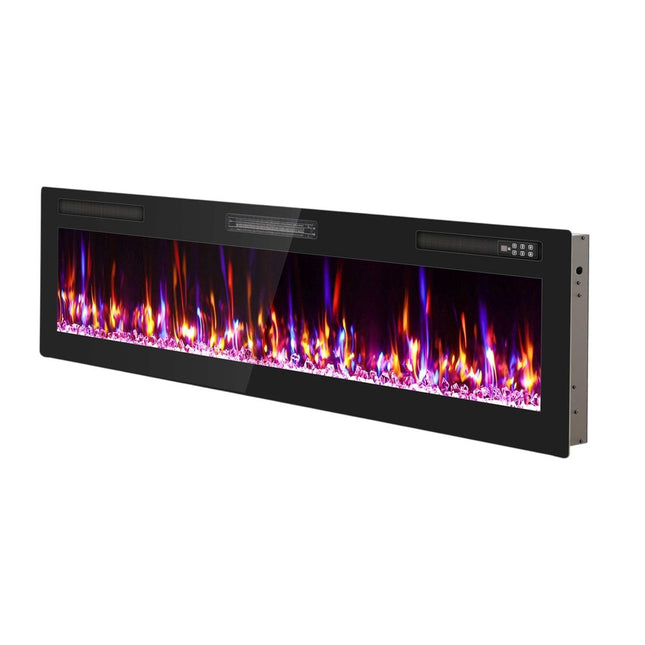 60" Black And Red Metal Electric Fireplace Insert With LED HomeRoots