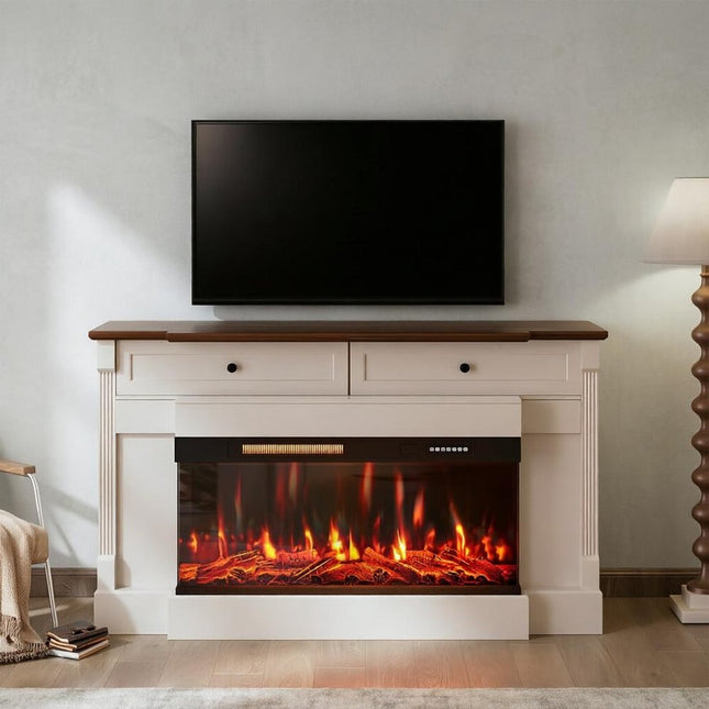 61" Black And Red Metal Electric Fireplace Insert With LED HomeRoots