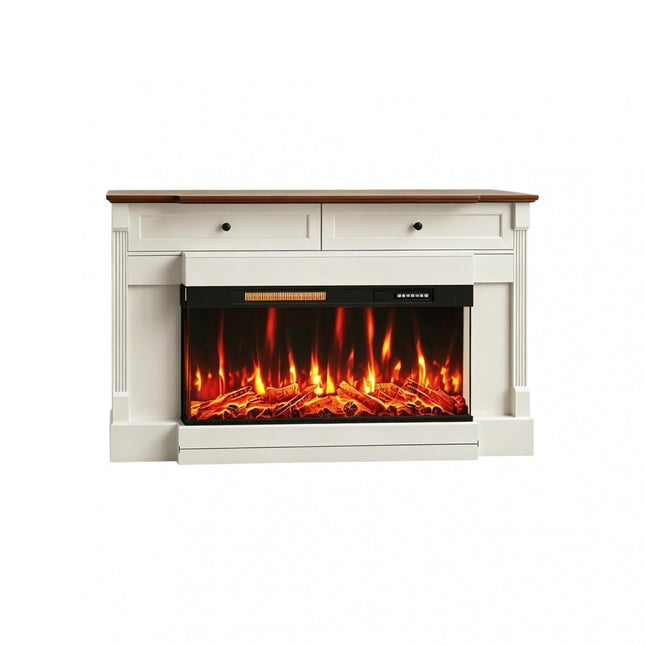 61" Black And Red Metal Electric Fireplace Insert With LED