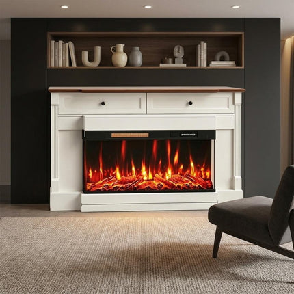 61" Black And Red Metal Electric Fireplace Insert With Mantle With LED HomeRoots