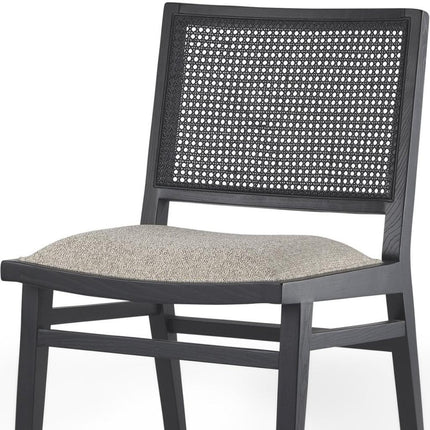 Set of Two Beige and Black Fabric Dining Side Chairs