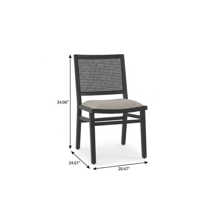 Set of Two Beige and Black Fabric Dining Side Chairs