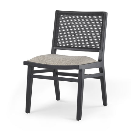 Set of Two Beige and Black Fabric Dining Side Chairs