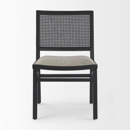 Set of Two Beige and Black Fabric Dining Side Chairs