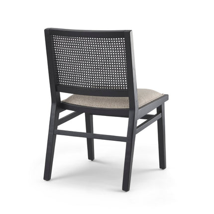 Set of Two Beige and Black Fabric Dining Side Chairs