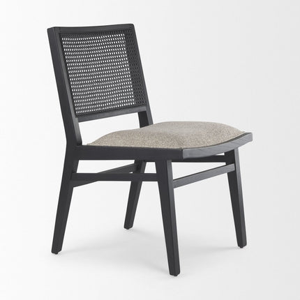 Set of Two Beige and Black Fabric Dining Side Chairs
