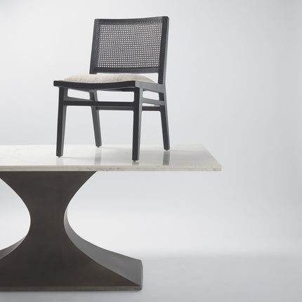 Set of Two Beige and Black Fabric Dining Side Chairs
