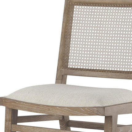 Set of Two Cream and Brown Fabric Dining Side Chairs