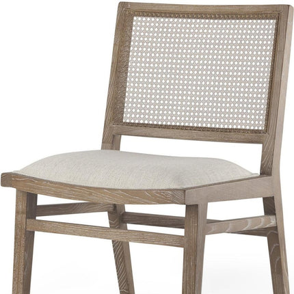 Set of Two Cream and Brown Fabric Dining Side Chairs