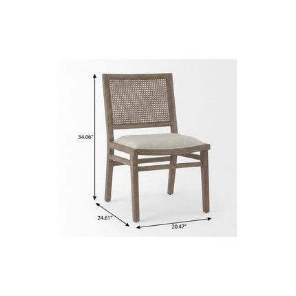Set of Two Cream and Brown Fabric Dining Side Chairs