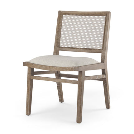 Set of Two Cream and Brown Fabric Dining Side Chairs
