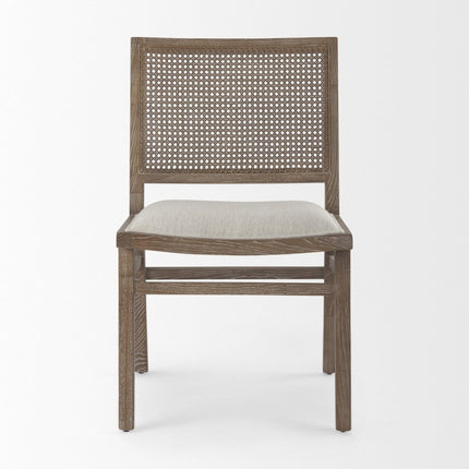 Set of Two Cream and Brown Fabric Dining Side Chairs