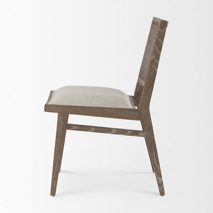 Set of Two Cream and Brown Fabric Dining Side Chairs