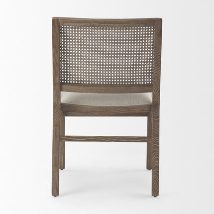 Set of Two Cream and Brown Fabric Dining Side Chairs