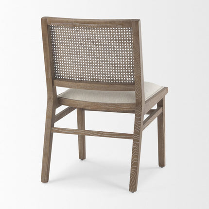 Set of Two Cream and Brown Fabric Dining Side Chairs
