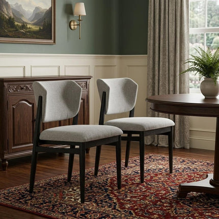Set of Two Gray and Black Fabric Dining Side Chairs