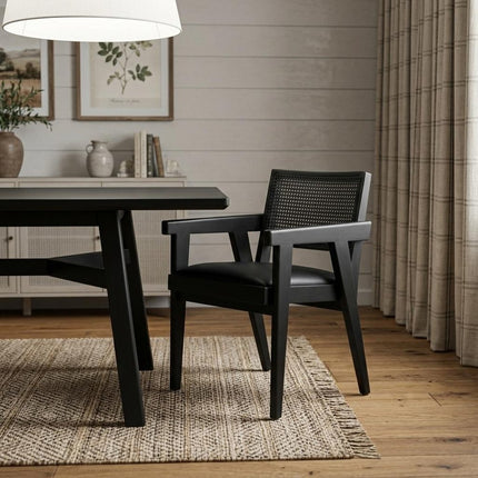 Black Leather Dining Side Chair