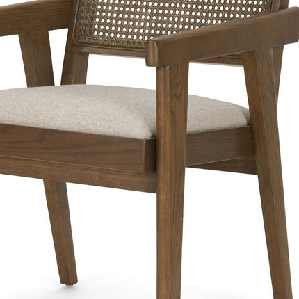 Cream and Brown Fabric Dining Side Chair