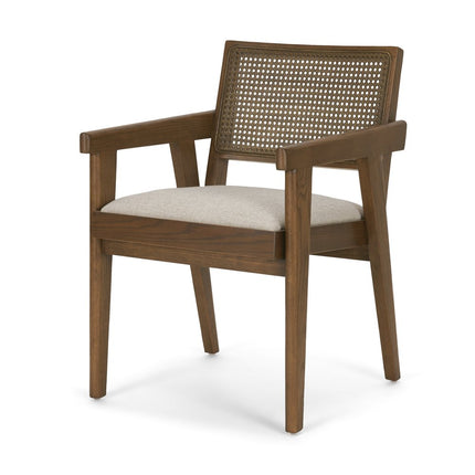 Cream and Brown Fabric Dining Side Chair