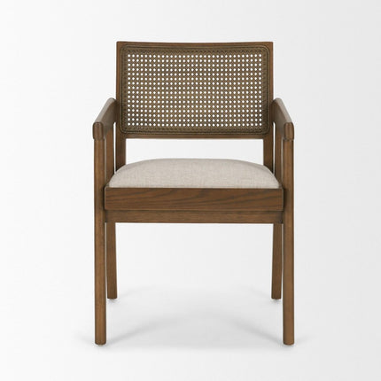 Cream and Brown Fabric Dining Side Chair