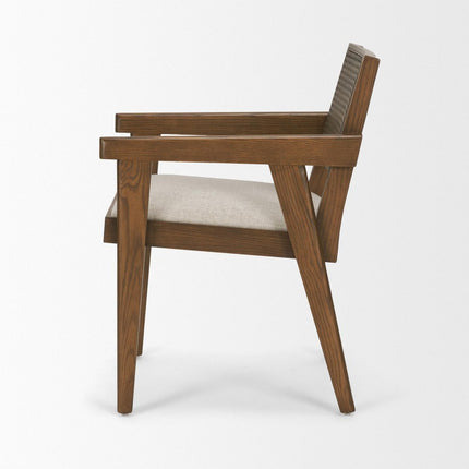 Cream and Brown Fabric Dining Side Chair