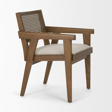 Cream and Brown Fabric Dining Side Chair