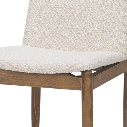 Set of Two Cream and Brown Fabric Dining Side Chairs