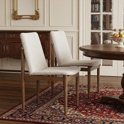 Set of Two Cream and Brown Fabric Dining Side Chairs