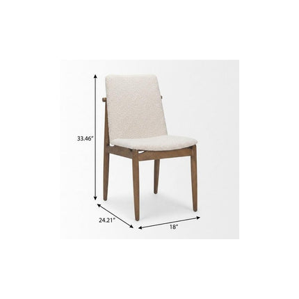 Set of Two Cream and Brown Fabric Dining Side Chairs