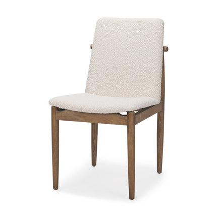 Set of Two Cream and Brown Fabric Dining Side Chairs