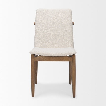 Set of Two Cream and Brown Fabric Dining Side Chairs